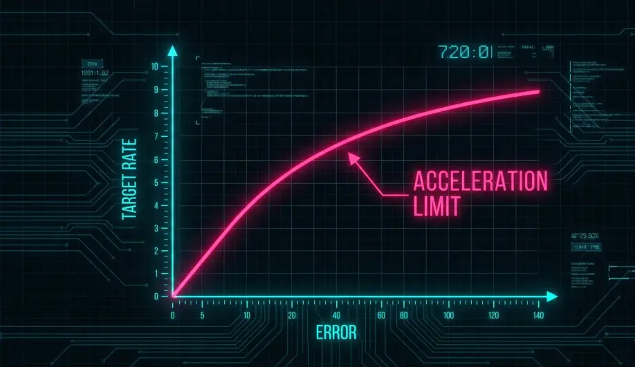 Graph of the Square Root Controller response curve used for input shaping.