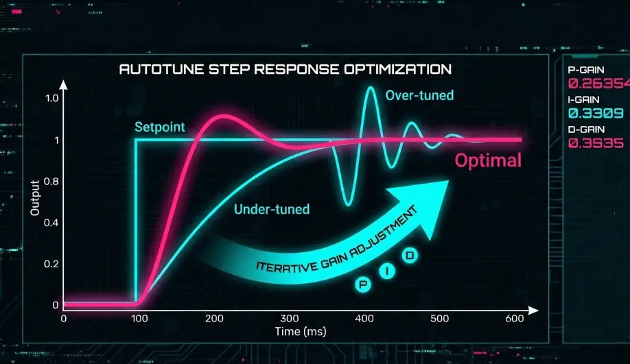Graph showing the optimization of step response during AutoTune.