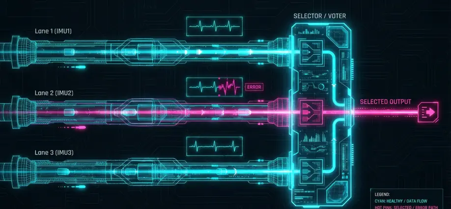 Schematic of the EKF Lane Switching logic with three redundant IMU lanes.