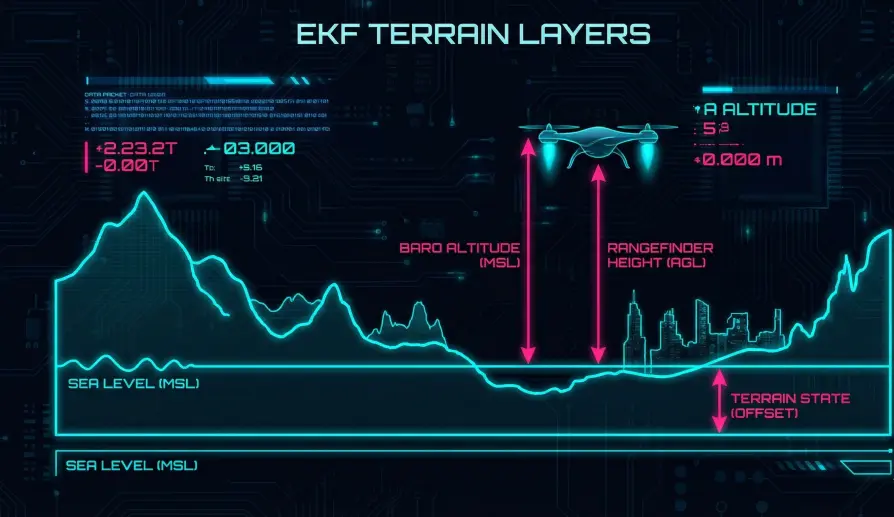 Cross-section diagram showing the relationship between AGL, MSL, and Terrain State.