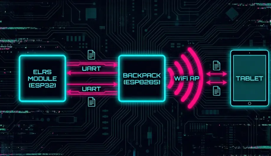 Network topology diagram of the ELRS Backpack Wi-Fi bridge.