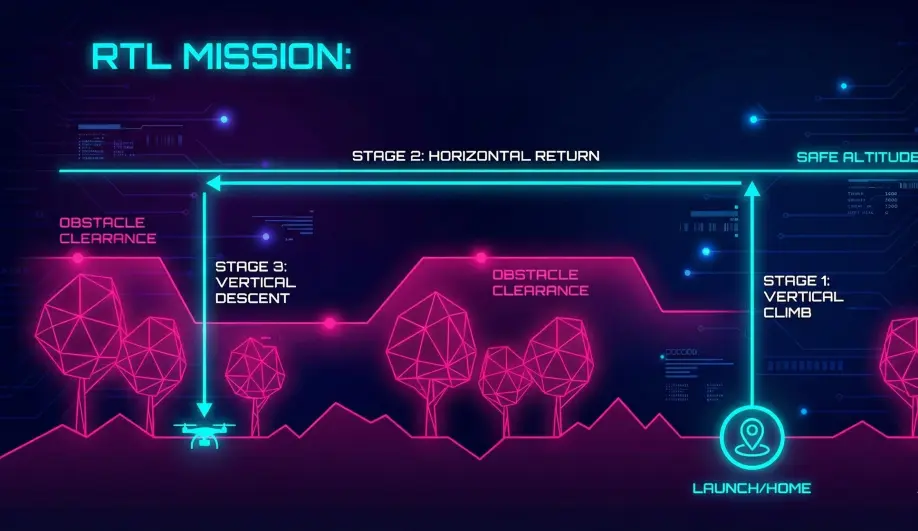 Side profile diagram showing the Climb, Return, and Descend stages of RTL.