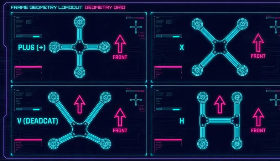 Grid showing geometries for Plus, X, V, and H frame types.