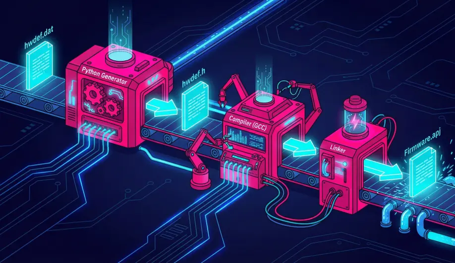 Flowchart showing the stages of the Waf build process.