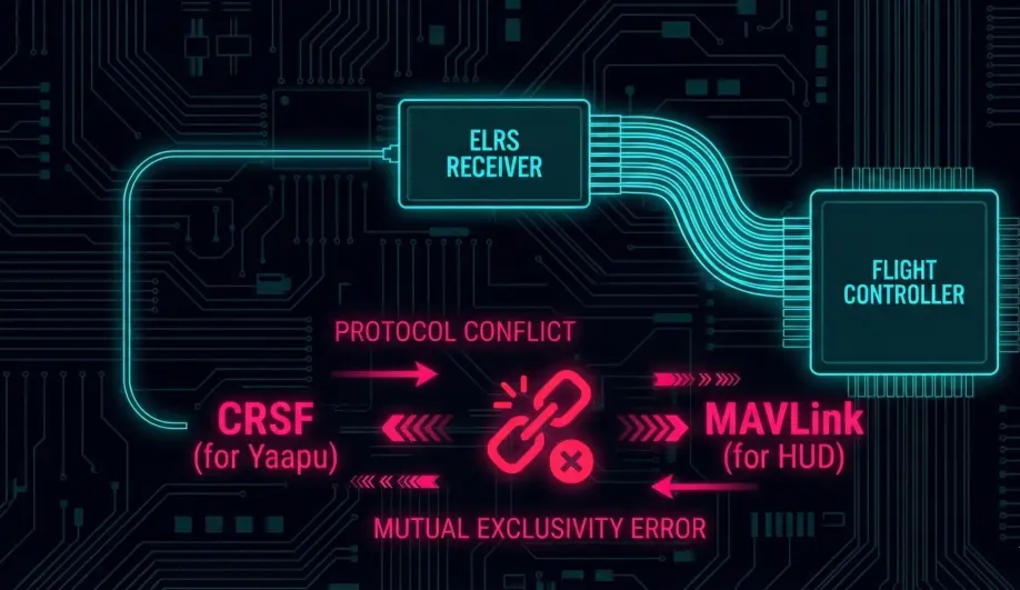 Schematic illustrating the protocol conflict between Yaapu/CRSF and MAVLink.